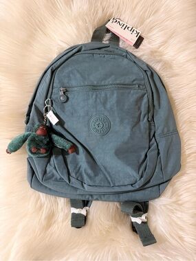 Kipling Slate Teal Everyday Backpack with Monkey Charm